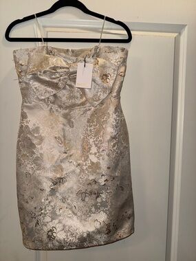 Sugarlips Strapless Floral Jacquard Dress in Champagne / Gold